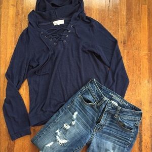 Blue lace up sweater!!